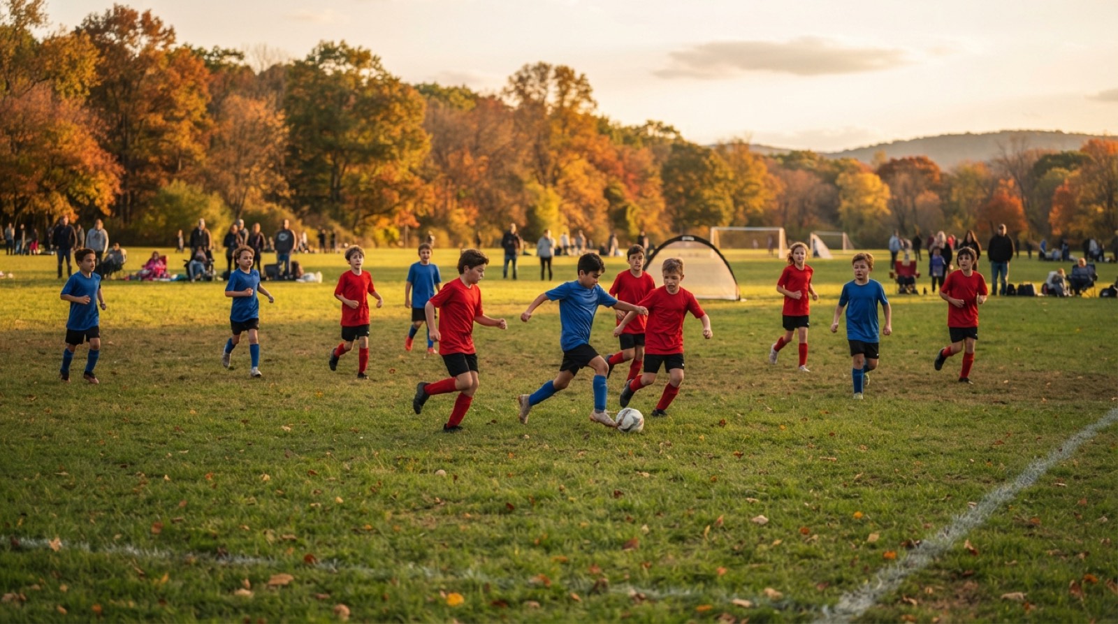 Children warming up for a fall soccer practice on a sunny Temecula field